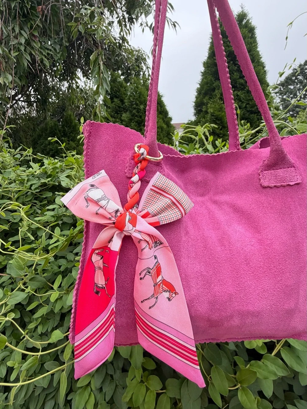 Pink Suede Vintage Leather Boho Tote Bag Genuine Leather Shoulder Purse
